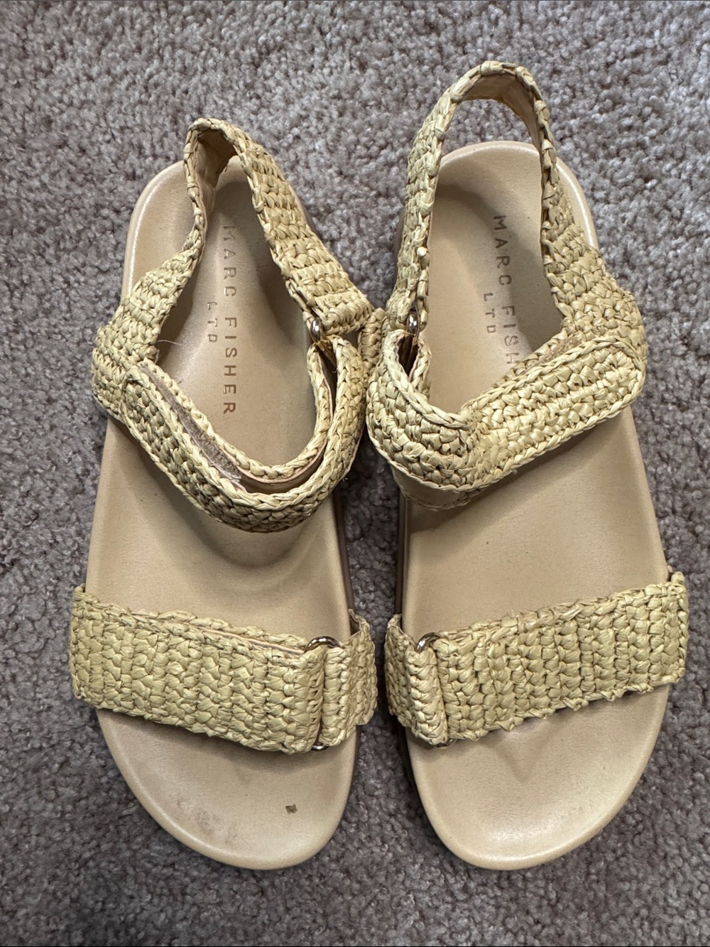 Marc Fisher Woven Straw Slingback Sandals in Tan